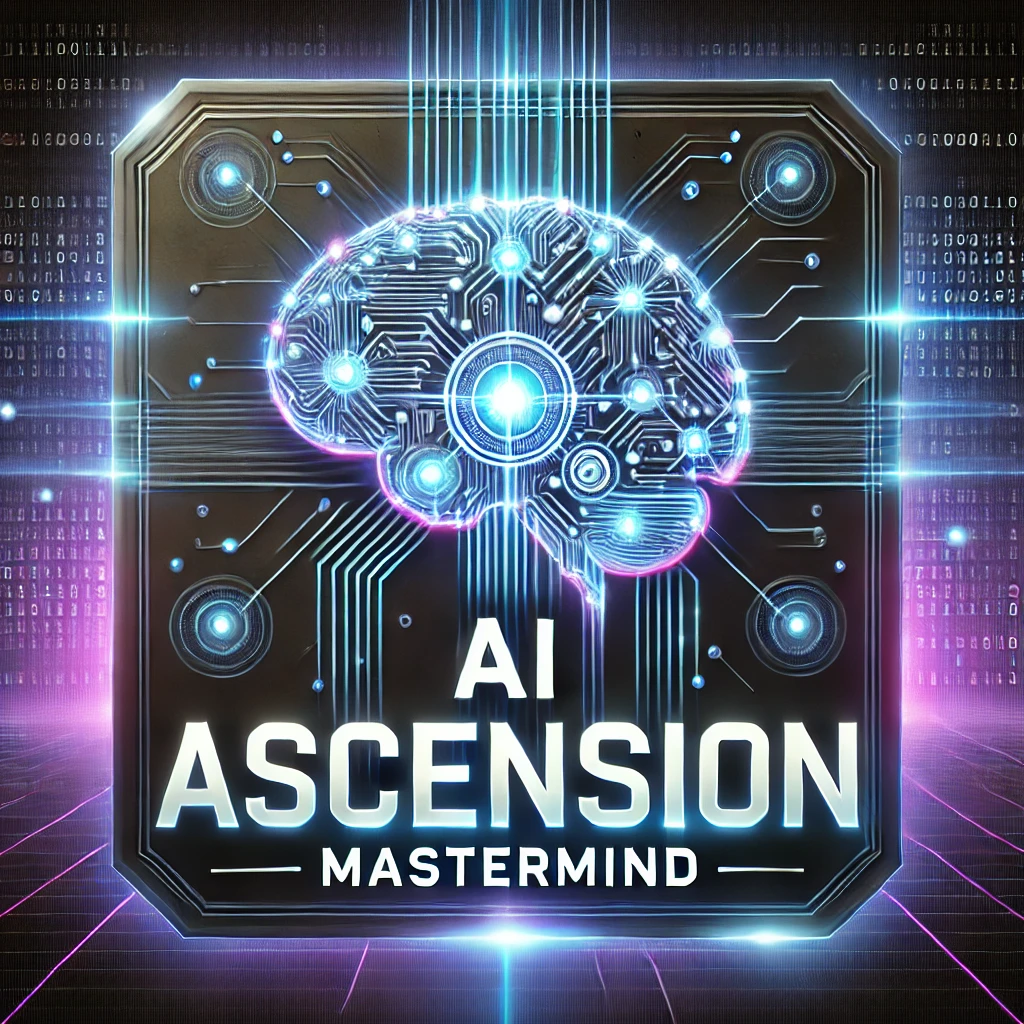 DALL·E 2024-11-25 21.01.21 - A futuristic and tech-focused promotional image for the 'AI Ascension Mastermind' event. The design features a glowing 3D digital brain connected to a